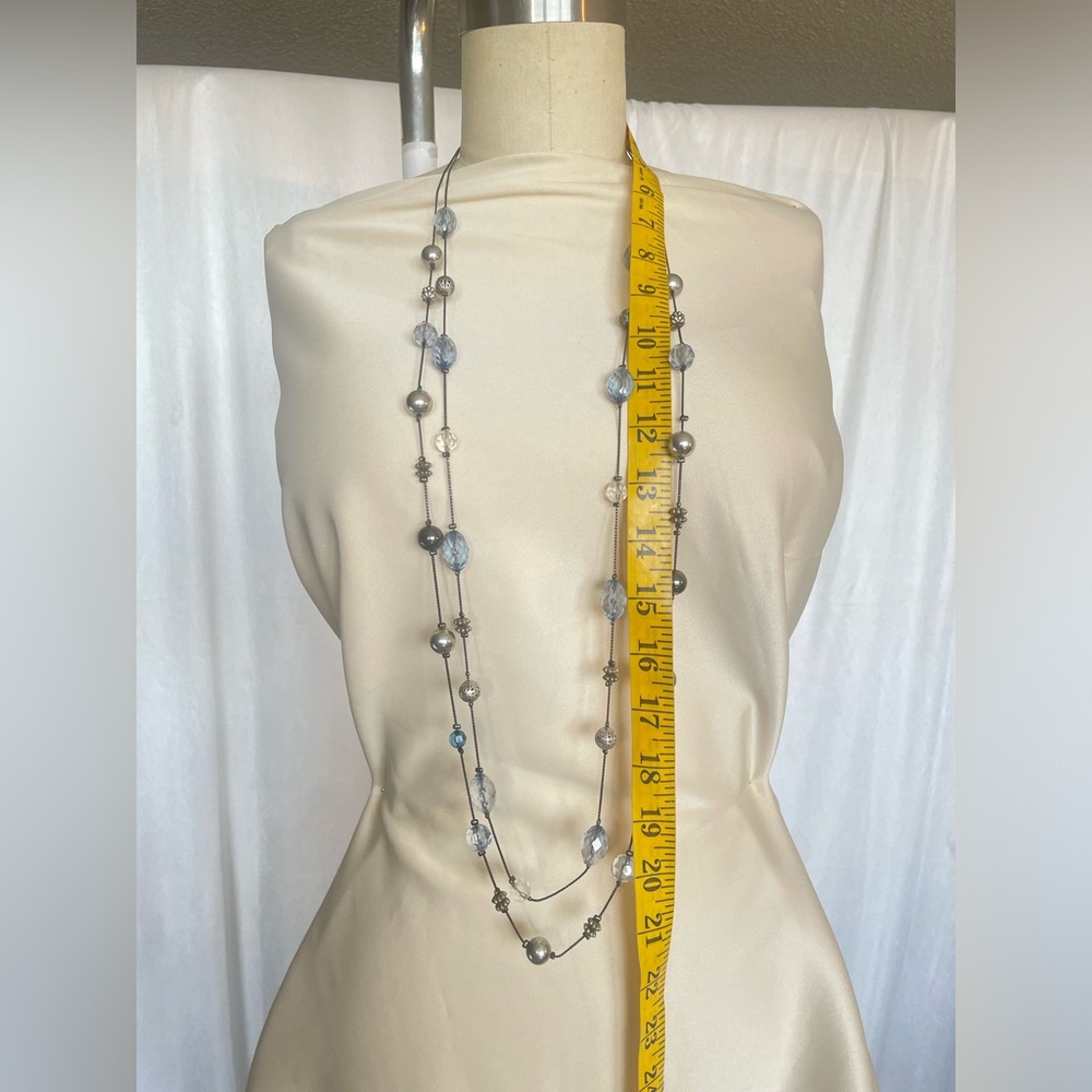 Vintage Extra long multilayered beaded chain necklace faceted crystals blue - Picture 9 of 9